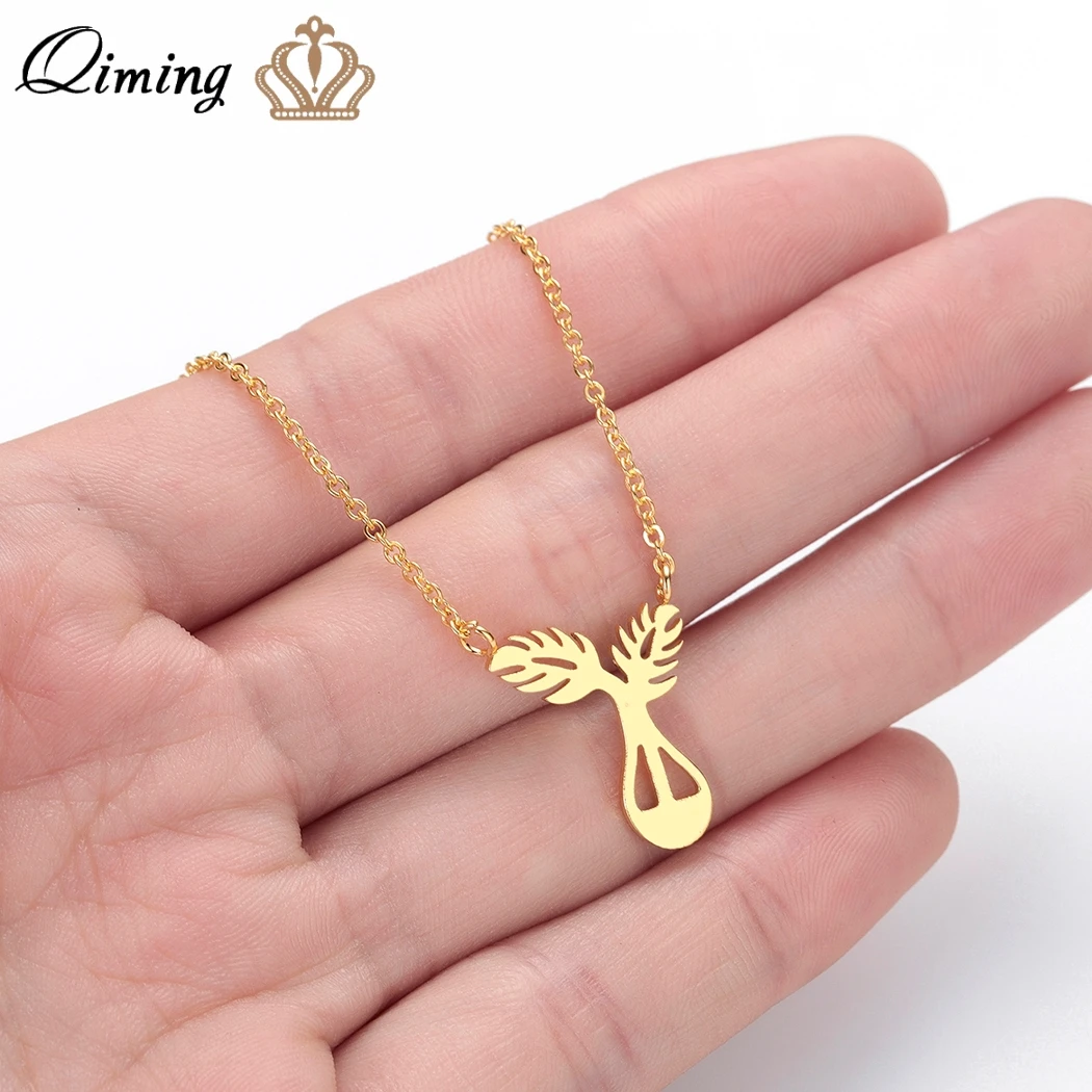 QIMING Roots Leaf Women Necklace Fashion Jewelry Gold Chain Vintage Statement Chokers Wedding Gift | Украшения и аксессуары