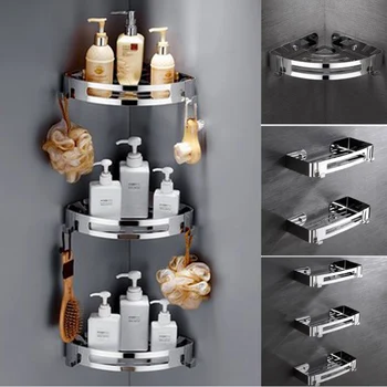 

Bathroom Shelves Kitchen Wall Shelf Sucker Wall Mounted Storage Corner Shelf Shampoo Storage Rack with Hook Bathroom Accessories