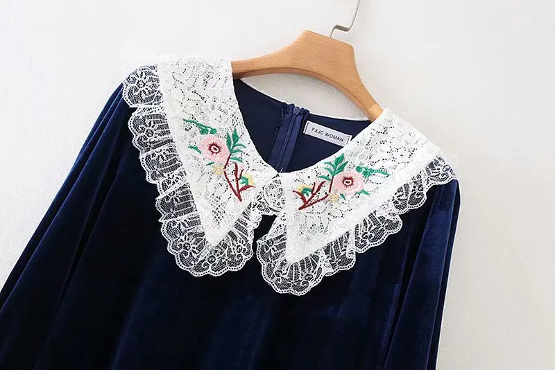 Yd55-9047 в европейском и американском стиле; Модное детское бархатное платье с вышивкой и воротником