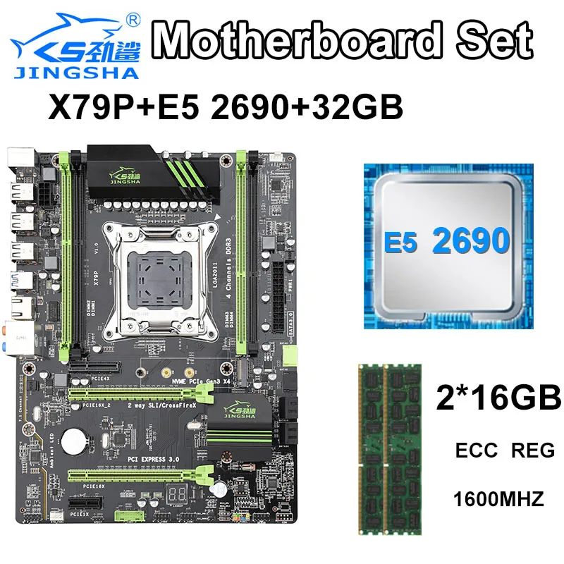 JINGSHA X79P LGA 2011 материнская плата с E5 2690 8-ядерным процессором для настольных ПК и 2x16 ГБ = 32 Гб 1600 МГц DDR3 память ecc reg JINGSHA X79P LGA 2011 материнская плата с E5 2690 8-ядерным процессором для настольных ПК и 2x16 ГБ = 32 Гб 1600 МГц DDR3 память ecc reg