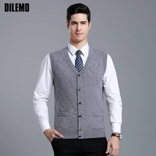 Шерсть, модный мужской свитер, кардиган с v-образным вырезом, облегающие вязаные Джемперы, жилет без рукавов, корейский стиль, повседневная мужская одежда