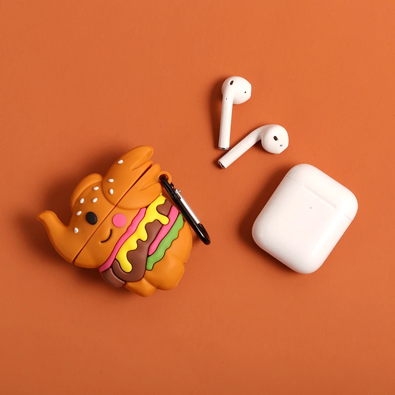 Для apple bluetooth Гарнитура 3D мультфильм слон гамбургер чехол для наушников airPods 1 2 мягкий силиконовый защитный чехол с крючком