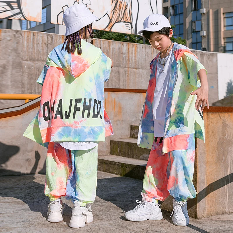

Children'S Street Dance Wear Multicolor Hoodie Crop Tops Loose Pants Summer Boys Girls Jazz Dance Hip Hop Rave Clothes DQS7435