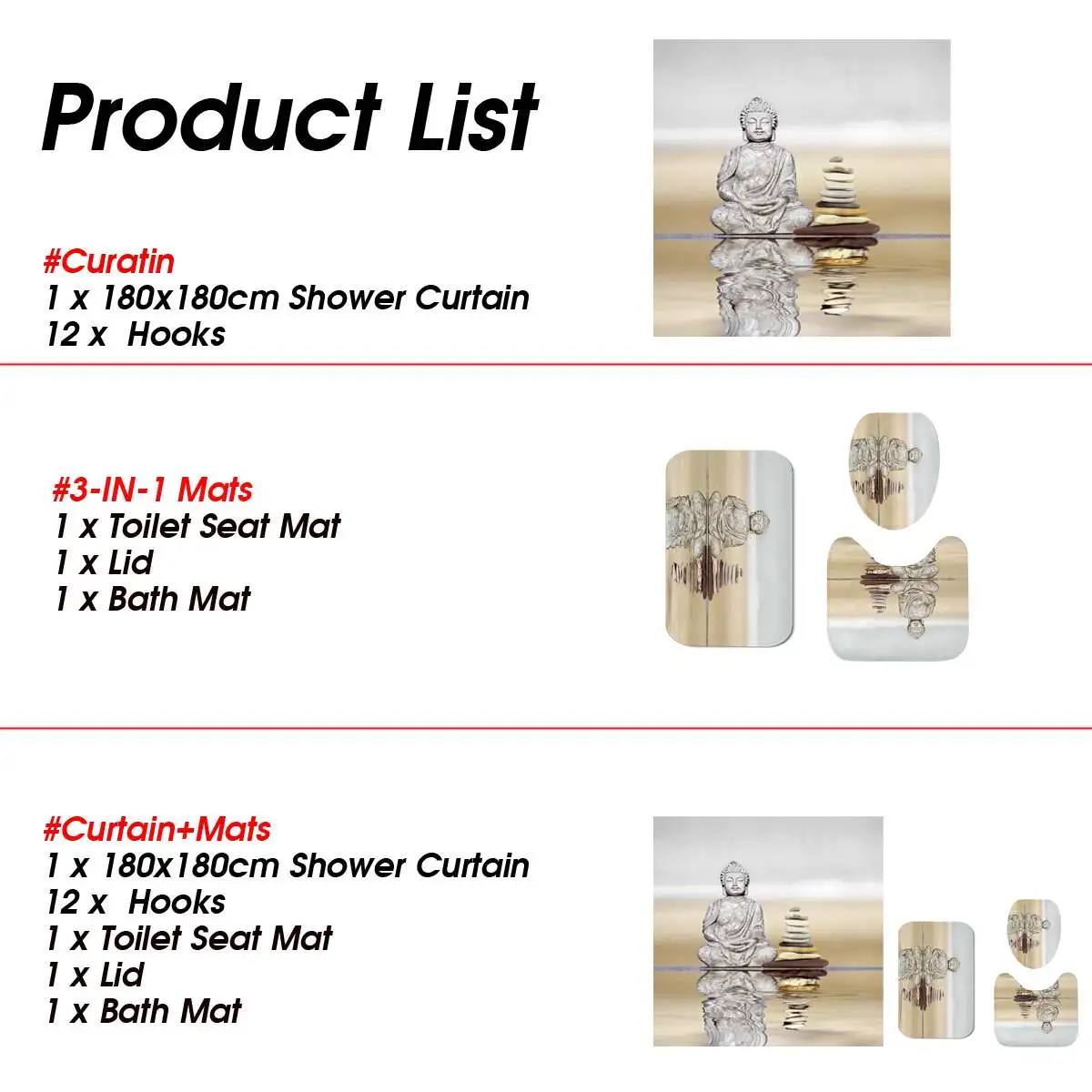 Водонепроницаемый коврик с 12 крючками водостойкими краями рисунком Будды|Шторы