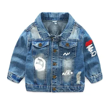 

2020 new baby cool denim jacket fashion cartoon geometric pattern turn-down collar outerwear jacket coats for toddler boys