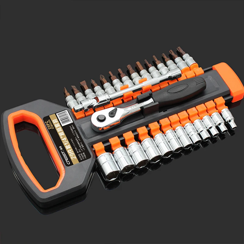 

29Pcs 1/4-Inch Socket Wrench Set Universal Auto Repair Tool Ratchet Wheel Car Repair Released Handle Extension Bar Tool