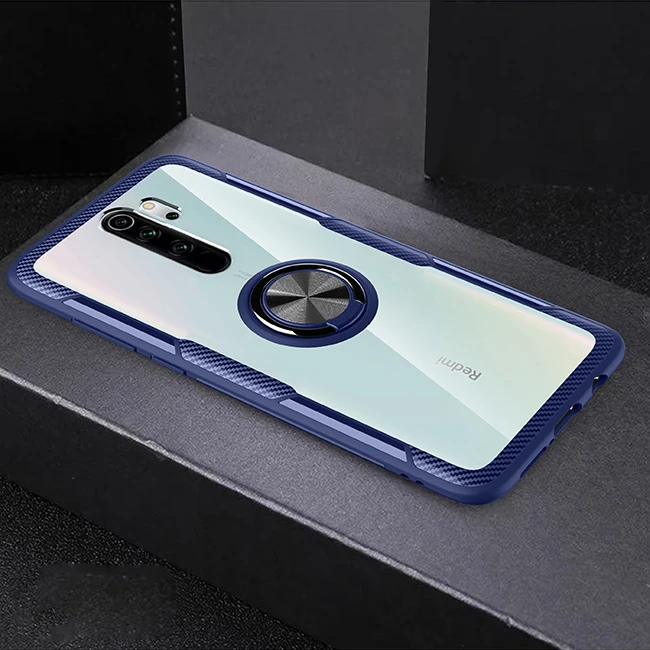 Синий Чехол для Xiaomi Redmi Note 8 Pro, прозрачный противоударный чехол с кольцом для пальца, задняя крышка для телефона, чехол для Redmi Note 8 - Цвет: Синий