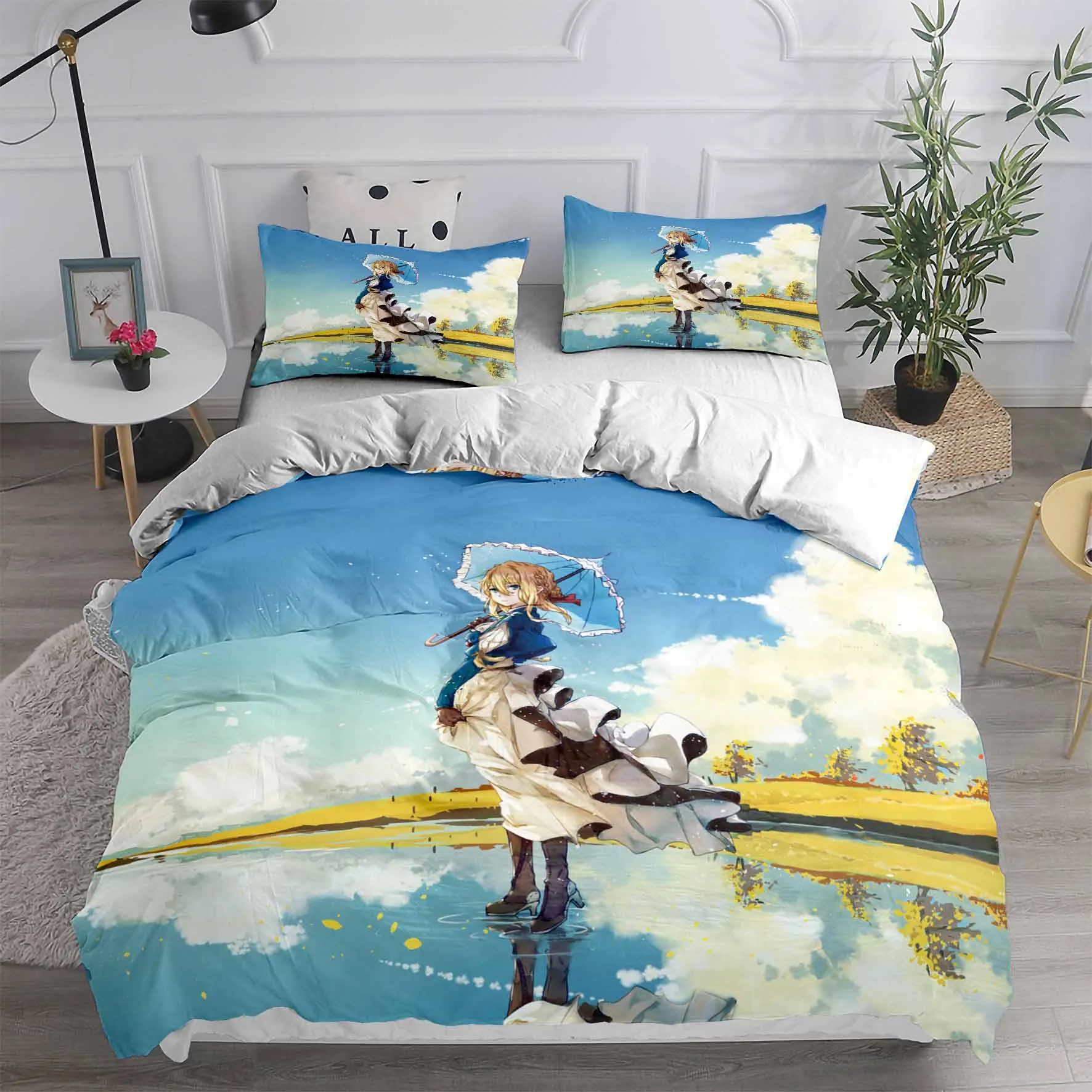 

Violet Evergarden Bedding Set Japan Anime Blonde Girl Duvet Cover Set Kawaii Girl Bed Set Queen Size Kids Home Bedroom Decor
