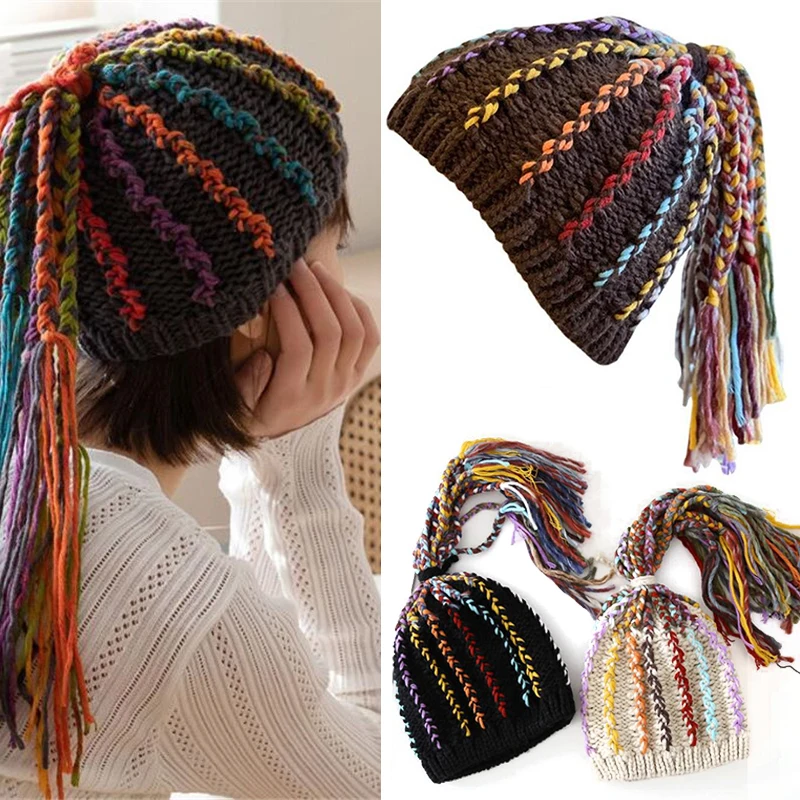 Winter Fashion Dirty Braids Pontails Hats For Women Girl Keep Warm 