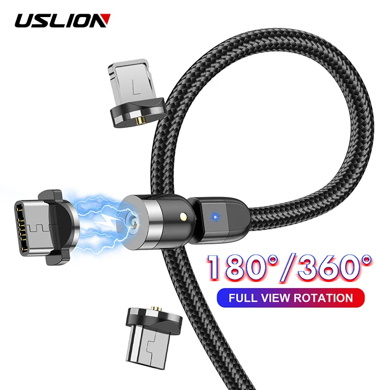 USLION New 540 Degree Rotate Magnetic USB Cable Micro Type C Charging For iPhone Samsung Cord Wire | Мобильные телефоны и