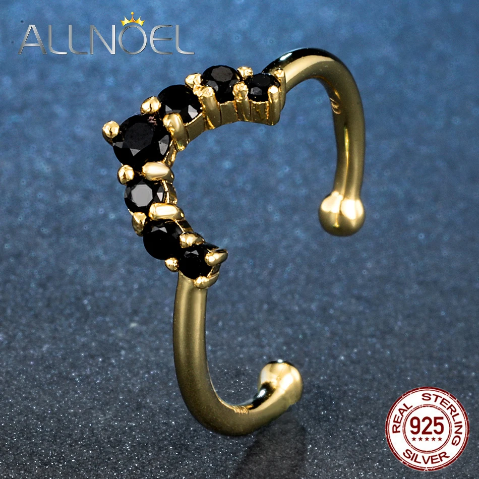 

ALLNOEL Adjustable 925 Sterling Silver Ring Zircon Gold-Color Black Zircon Fine Jewelry Female Gifts Silver 925 Jewelry