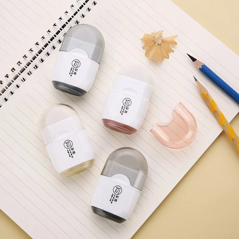 Creative Single Hole Pencil Sharpener Eraser Two in one Multifunctional Office Stationery Mini Cute School Supplies pencil eraser