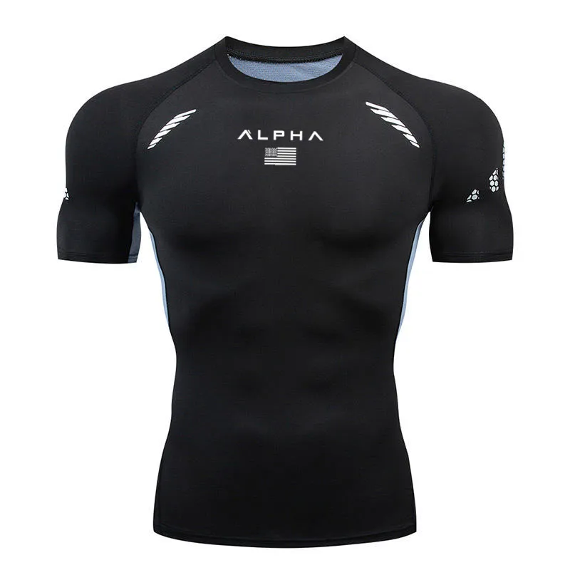 

2020 men's running compression t-shirt running gym t-shirt men quick-drying tight t-shirt men sports fitness t-shirt