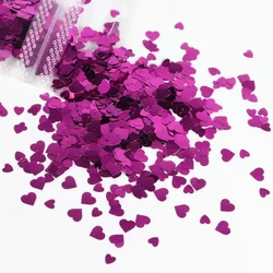 Sweet Love Heart Holographic Nail Glitter 3D Sequin Flakes Shimmering Manicure Decorations (Rose red)