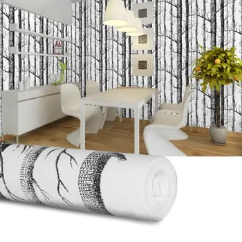 

Black White Birch Tree Wallpaper Modern Roll Pearly Rustic Forest Woods Bedroom Living Room Wall Paper Home Decor 10 x 0.53m