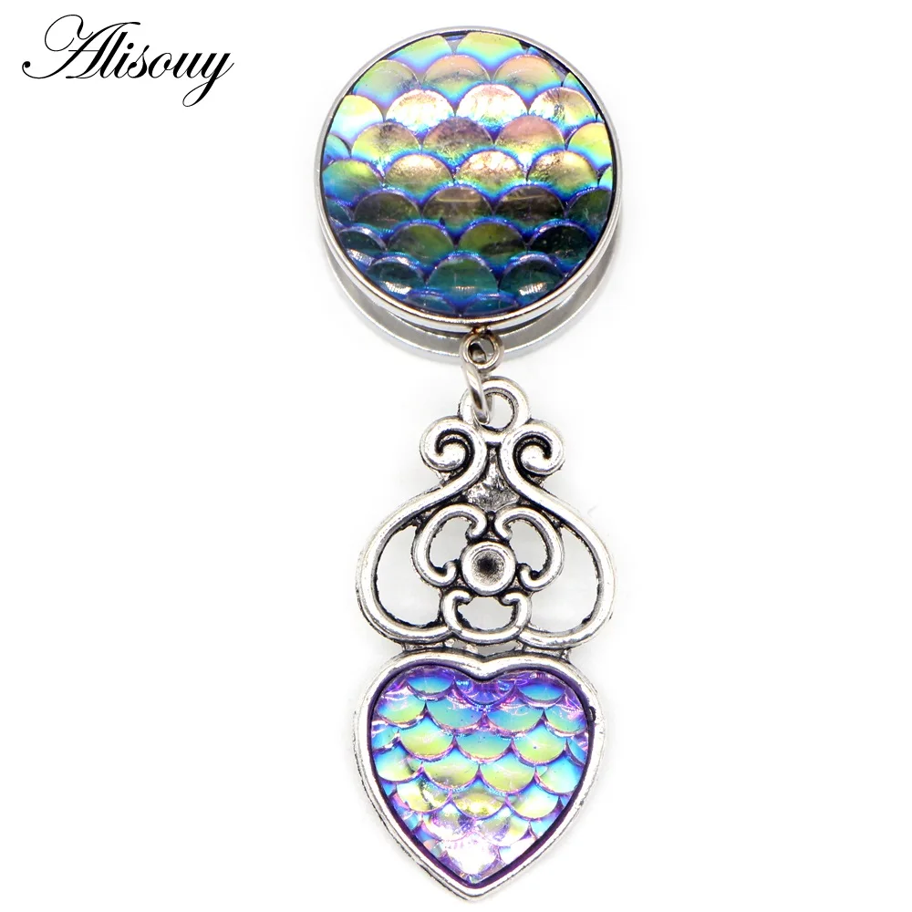 EM0839B Purple Alisouy 2 шт. винты из нержавеющей стали болтаются туннели для ушей рыбные весы Плаги для ушей пирсинг, ушные измерительные приборы растягиватели ювелирные изделия для тела - Окраска металла: EM0839B Purple