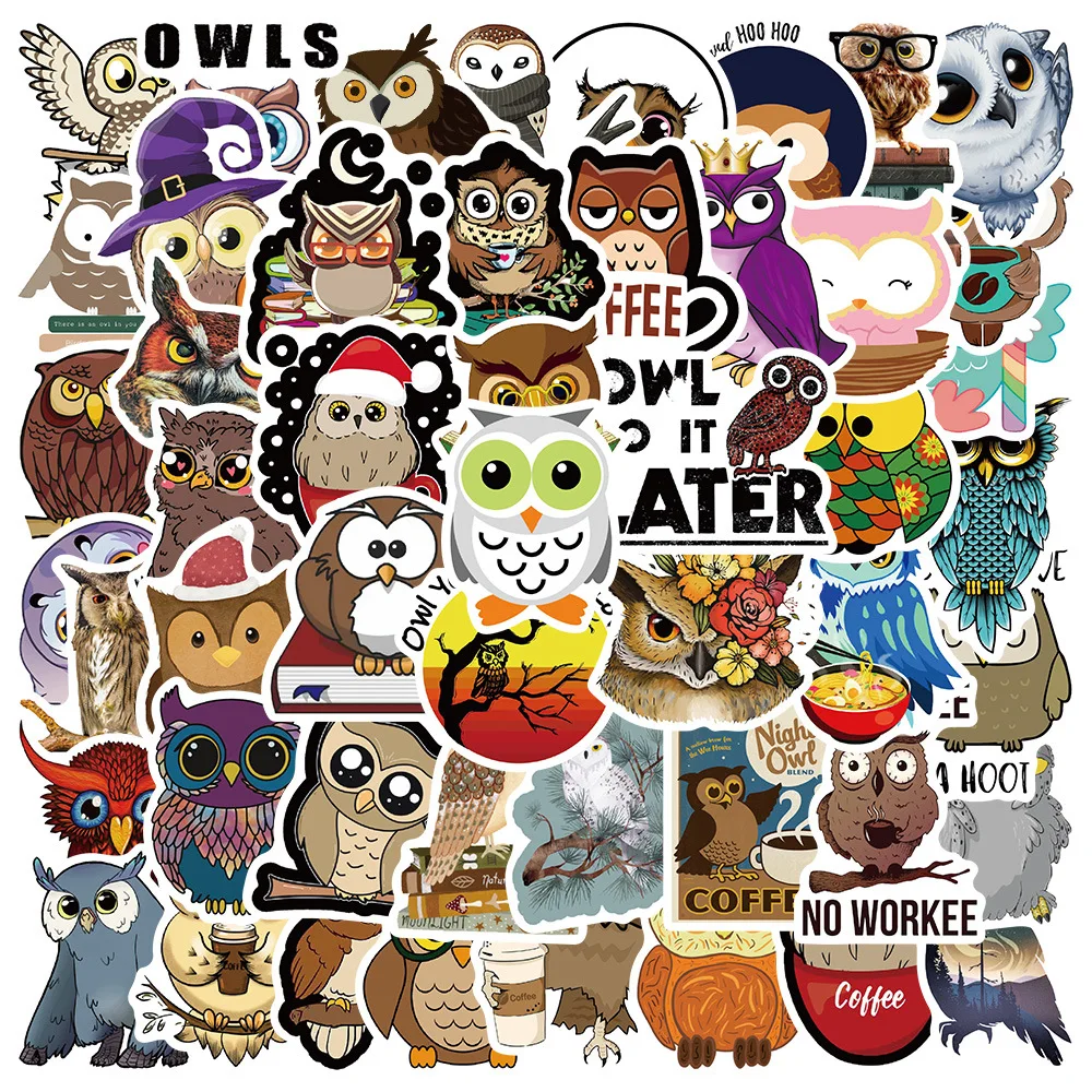 10/30/50PCS Cartoon animal owl cute Stickers Fridge Guitar Laptop Motorcycle Luggage Skateboard PVC Graffiti Cool Sticker toys 50pcs cartoon sloths stickers for notebook laptop guitar fridge stationery scrapbook cute animal sticker pack kids toys