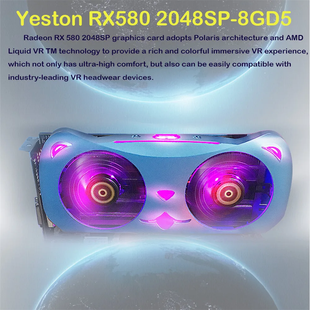 Yeston Radeon RX580 видеокарта CUTE PET PCI Express X16 3,0 2048 SP-8G GDDR5 видеоигровая видеокарта внешняя для рабочего стола