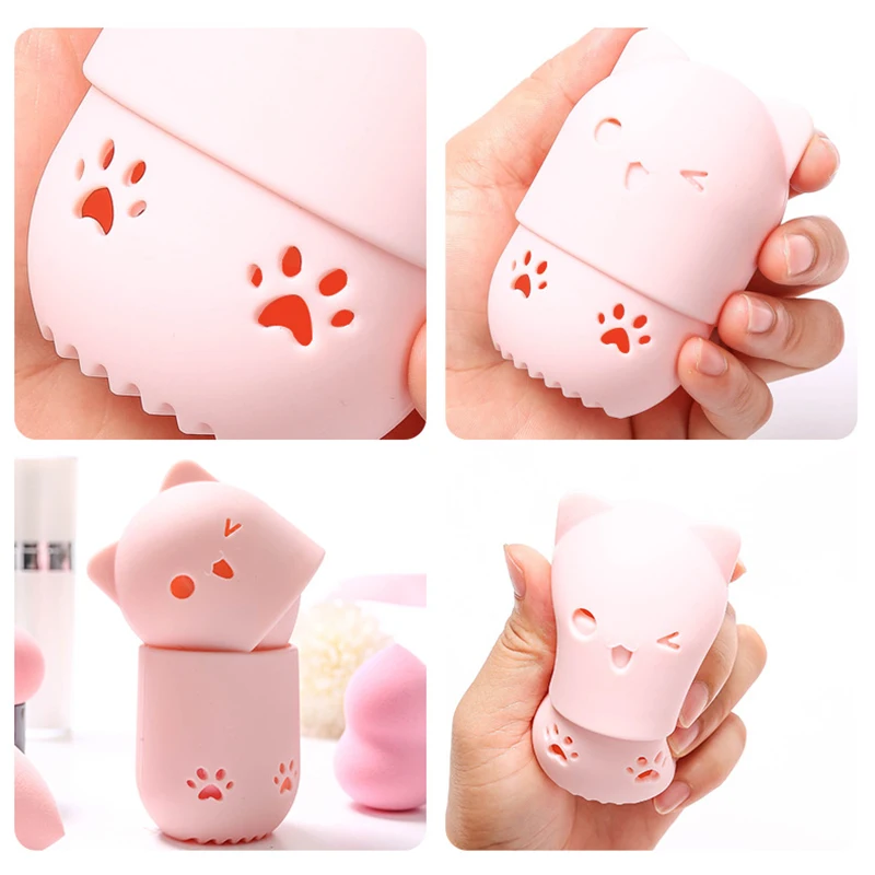 

Cat Shape Makeup Sponge Holders Puff Storage Box Capsule Unique Soft Silicone Breathable Sponge Drying Case Egg Puff Holder