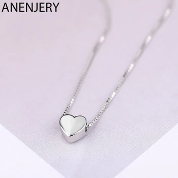 

ANENJERY Fashion Minimalist Smooth Heart Shaped Pendant Necklace Silver Color Cute Charm Necklace For Women S-N591