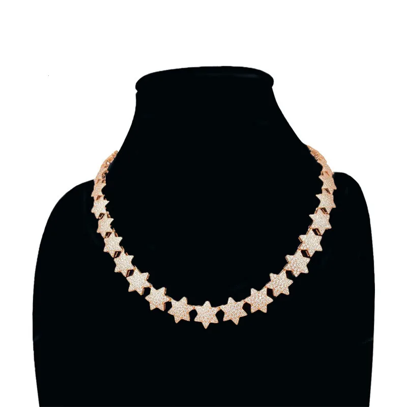 Men Stars Chocker Necklace Hip Hop Iced Out Bling Gold Silver Color Zirconia Copper Chain Charm Gift for Women Girl | Украшения и