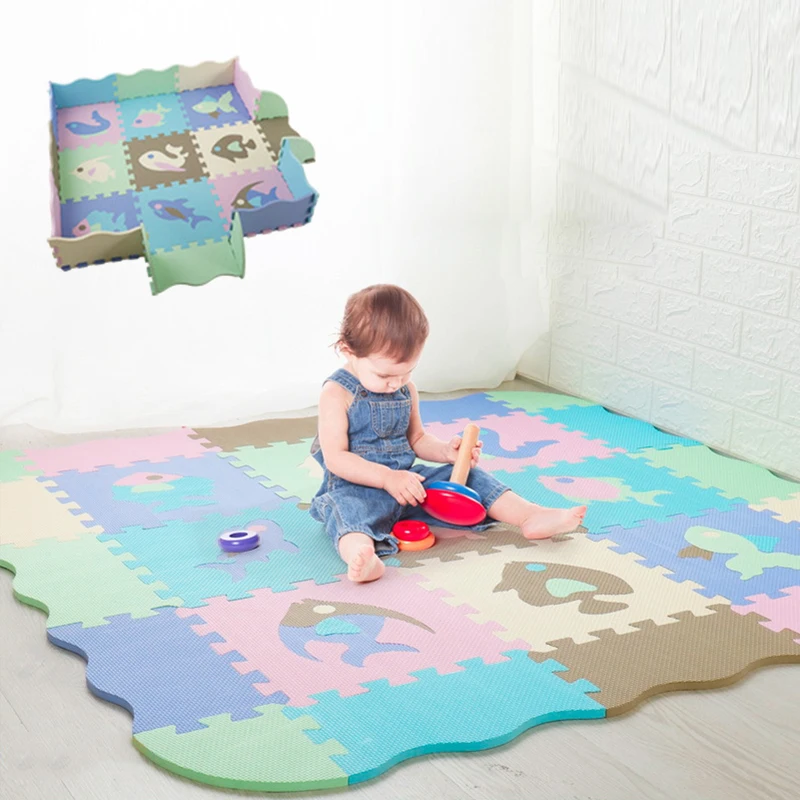 

EVA Foam Play Mat with Fence Baby Puzzle Jigsaw Floor Mats Thick Carpet Pad For Kids Educational Toys Activity Pad Random Color