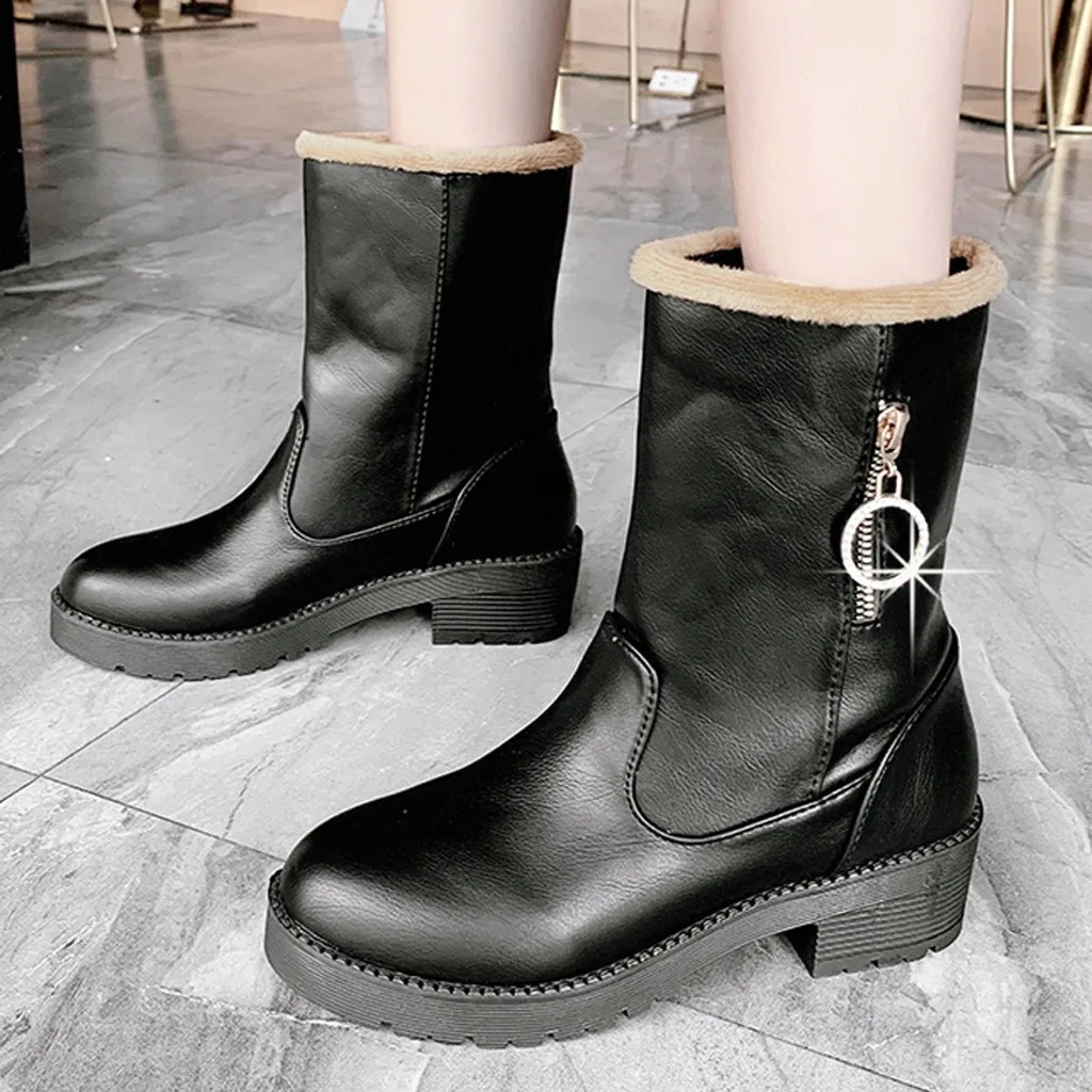Женские кроссовки; модная женская замшевая обувь на молнии с квадратным каблуком; теплые зимние ботинки; ботинки с круглым носком; прогулочная обувь; повседневная женская обувь