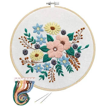 

Full Range of Embroidery Starter Kit with Pattern, Stamped Embroidery Kit Including Embroidery Cloth with Pattern, Bamboo Embroi