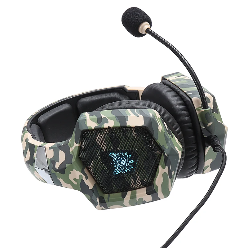 For PS4 PC Xbox One New 1pc Surround Sound Stereo Earphone Camouflage Green Wired Gaming Headset with LED Light Mayitr