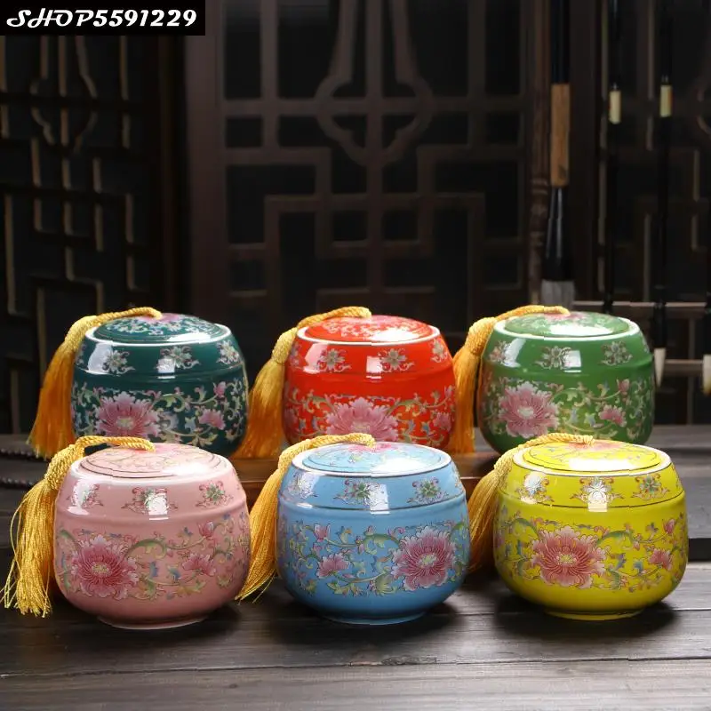 European Style Painted Ceramic Tea Caddy Candy Storage Box Home Color Pattern Multigrain Nut Decoration Gifts | Дом и сад