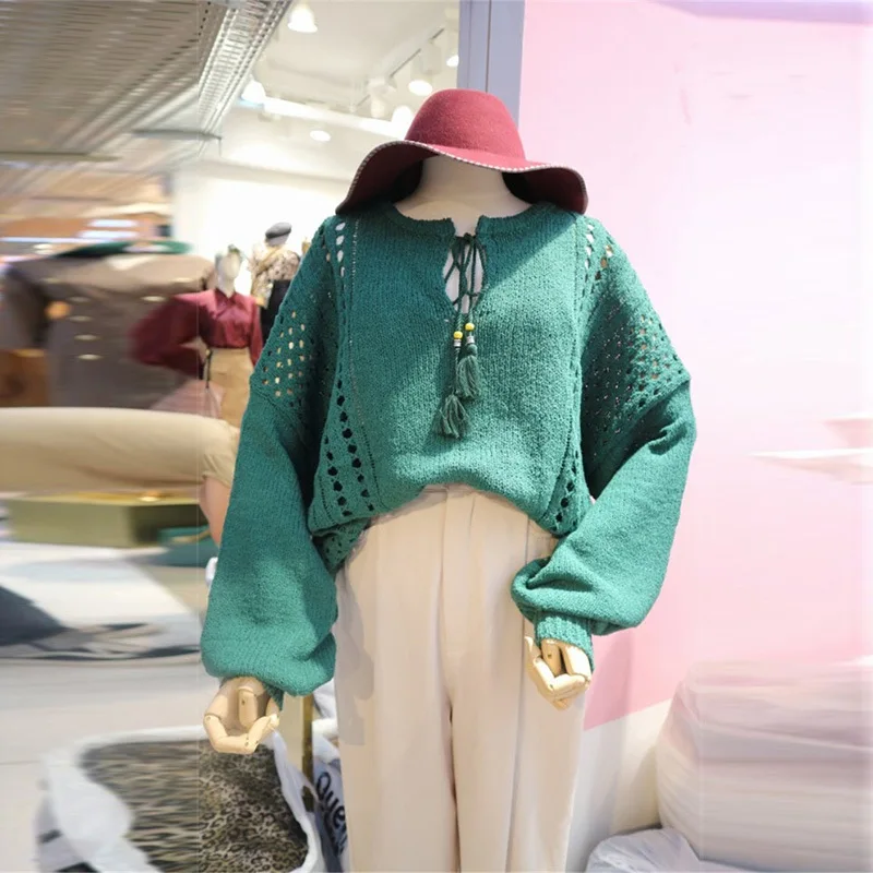 

2019 Autumn New-style Sweaters Women Sasses Lace-up Empty-head O-Neck Pullovers Women Sweater