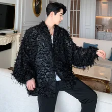 Мужская летучая мышь с длинным рукавом кисточкой свободная Мужская рубашка в стиле кэжуал Женская винтажная уличная хип хоп вечерние платья рубашки сценическая одежда