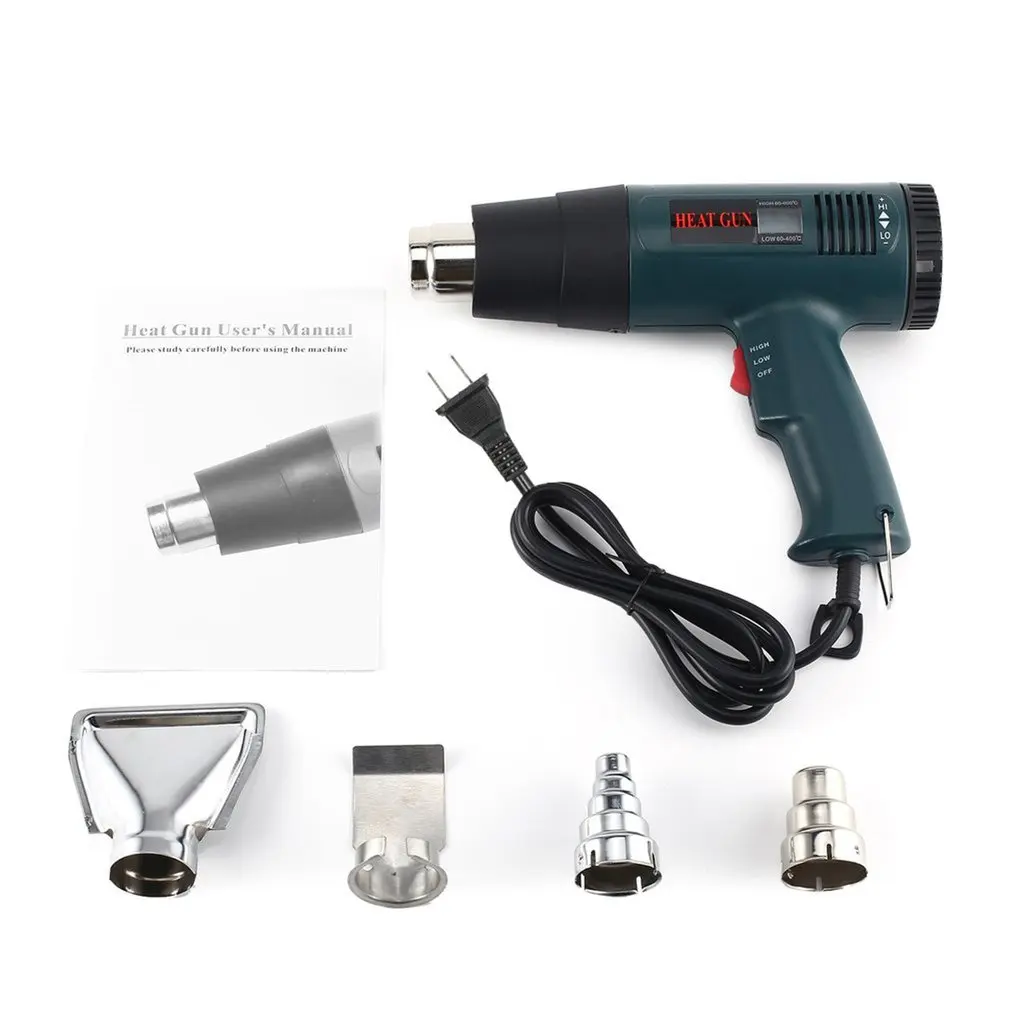 1800W Electric Air Heater Gun Temperature-controlled Heat Gun Soldering Digital Industrial Heat Guns with LCD Display - Color: US