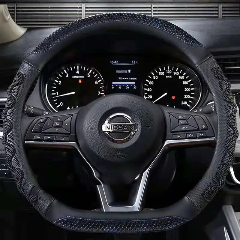 Фото Чехол на рулевое колесо D-образной формы для Nissan Rogue /Rogue Sport 2016 2017 2018 2019 2020 X-Trail 2017-2020, автостайлинг №3
