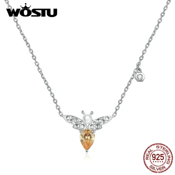 

WOSTU Real 925 Sterling Silver Geometric Round Choker Pendant CZ Necklace For Fashion Women wedding jewelry Silver necklace