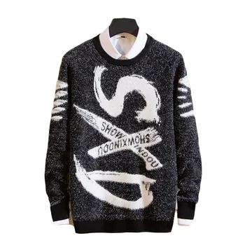 

NEW Men's sweater Autumn Winter New Casual Christmas Sweater Man Plush letter Thicken Knitted Pullovers Fashion Slim Fit Male