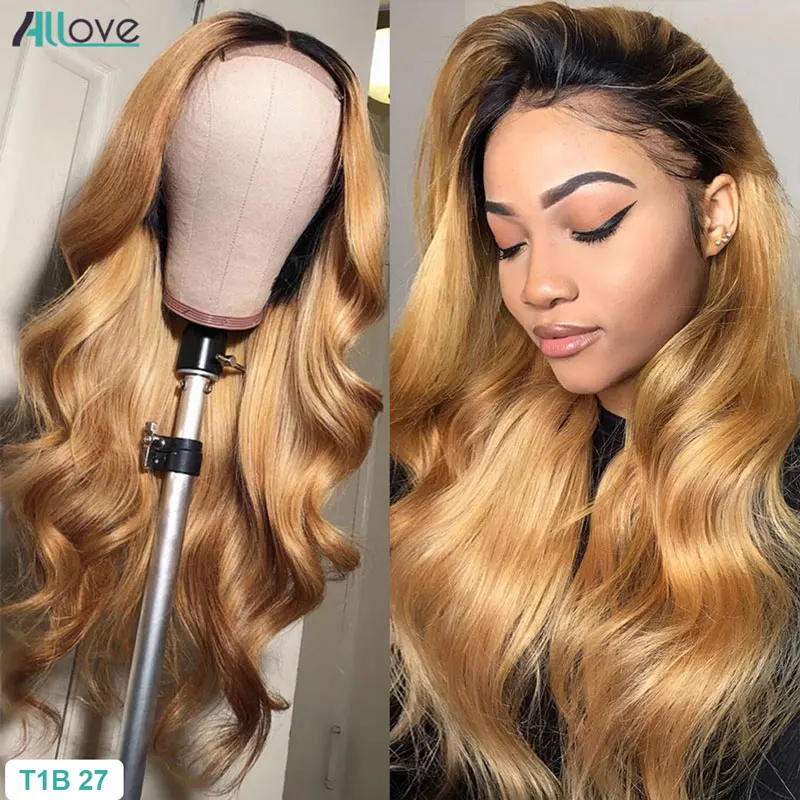 Honey Blonde Brown Highlight Wig Human Hair Body Wave Lace Front Wig 4 27 Ombre Human Hair Wigs For Women 150% Lace Frontal Wig
