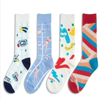 

Modeager Brand Cartoon Funny Food Pizza Hamburger Sushi Alien Cotton Men Socks Colorful Novelty Hip Hop Skate Socks For Men