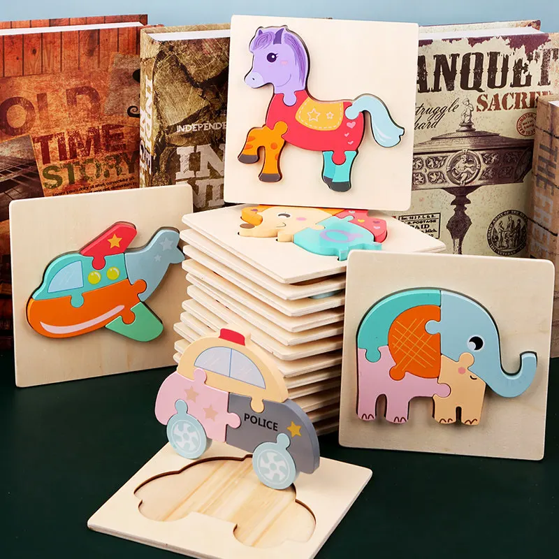 

Baby Wooden Puzzle Toys For Toddlers Early Learning Developing Jigsaw Educational Kids Toys For Children Cartoon Animal Traffic