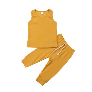 

Summer Casual Baby Solid Color Sleeveless Tanks And Trousers Kit Kid Two-piece Outfit Set