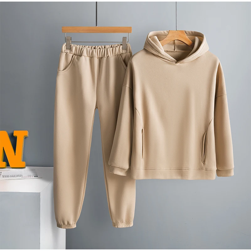 Two Piece Set Casual Fleece Tracksuit Women Winter 2021 Women's Sets Oversized Hooded Long Sleeve Hoodie Sport Pants Lady Suit