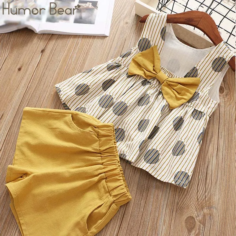 Humor Bear/комплект одежды для девочек коллекция года, летний клетчатый Топ без рукавов+ джинсовые шорты комплект из 2 предметов, одежда для маленьких девочек - Цвет: yellow BT053K