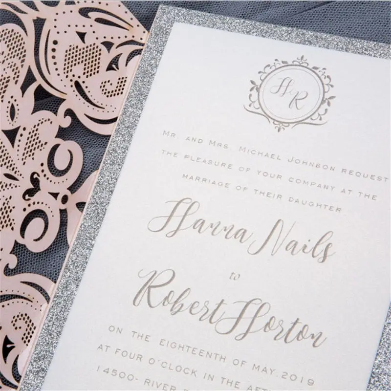 Inner page and pad 1pcs pink white Elegant Laser Cut Luxury Wedding Invitation Cards European invitation hollow creative high-end wedding party sup - Цвет: Inner page and pad
