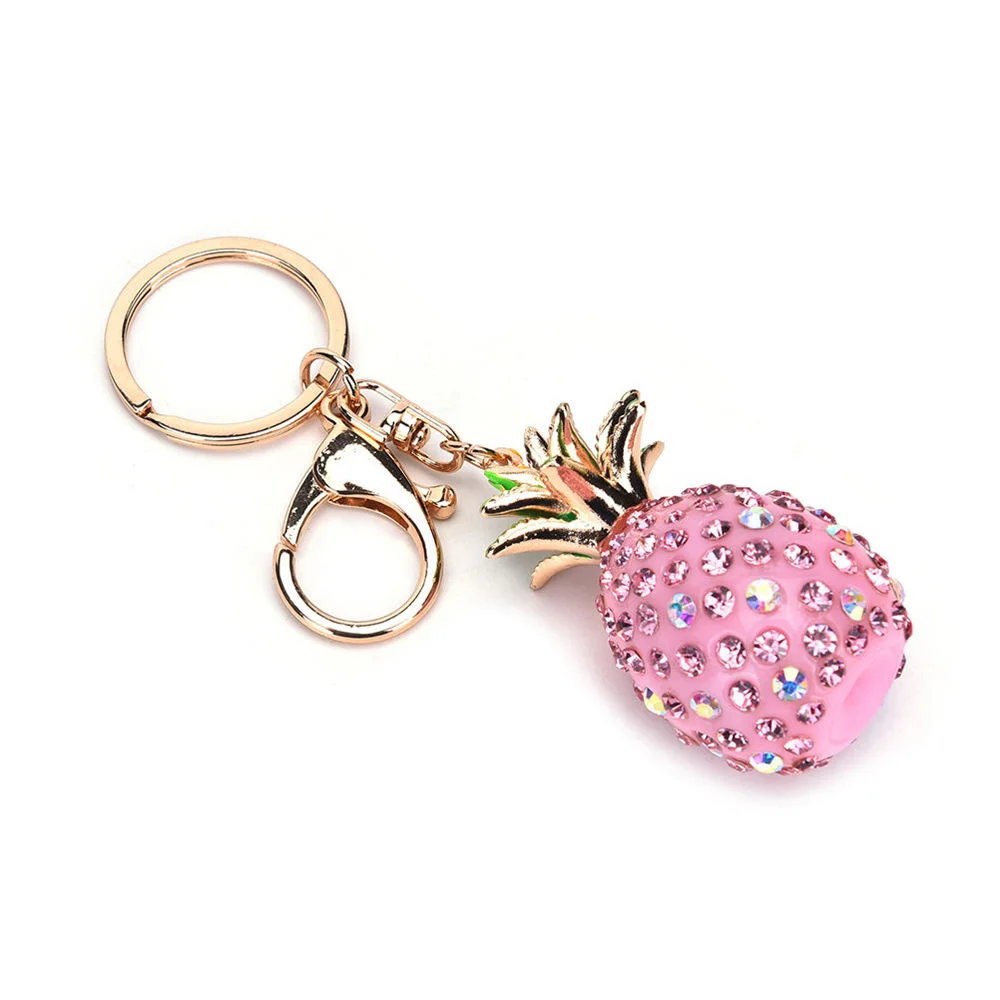 Pink 4 цвета, брелок для ключей, Модный популярный стиль, ананас, хрустальные стразы, автомобильный брелок, подвеска, брелок для ключей - Название цвета: Pink