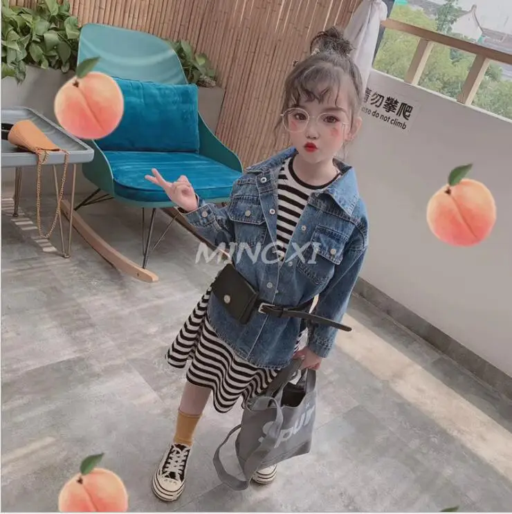 new wholesale girls 3 pcs set cotton dress+ denim coat+bag fashion autumn girls suit 2-7t C49