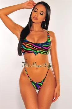 

Multi Color Zebra Print Tie Up Knot String Bikinis Set Summer 2020 New Women Beach Wear Two Piece Swimsuit Plus Size Swimwear