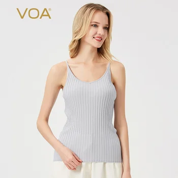 

VOA Candy Color Summer Wear Bottoming Concave-Convex Bold Stripes Slim-Fit Knitted Vest Sleeveless Strap T-shirt Top Women BG35