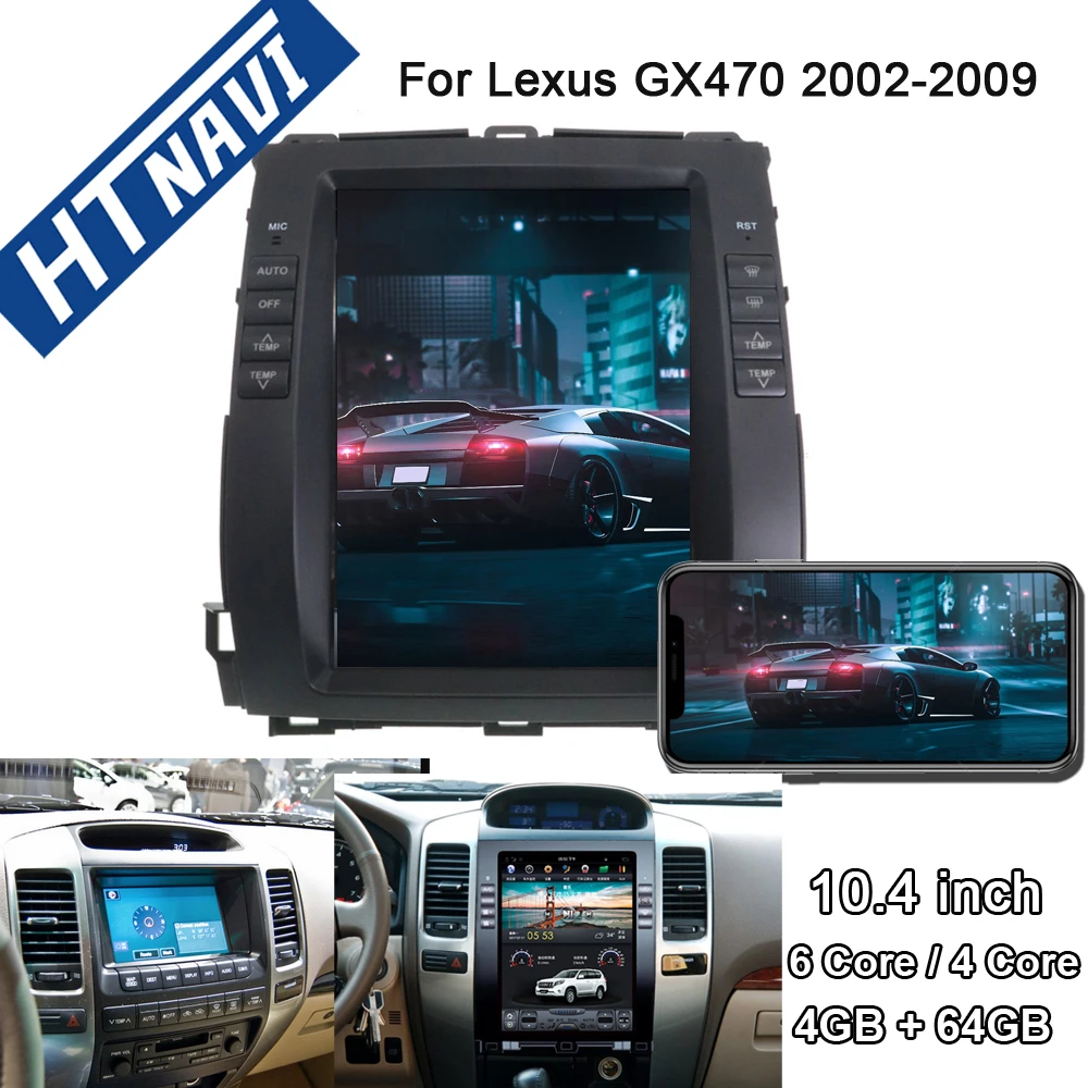 

10.4 MirrorLink Android 8.1 Car Multimedia Player Bluetooth Navigation Car Radio 1 Din Stereo DVD For Lexus GX470 2002 - 2009