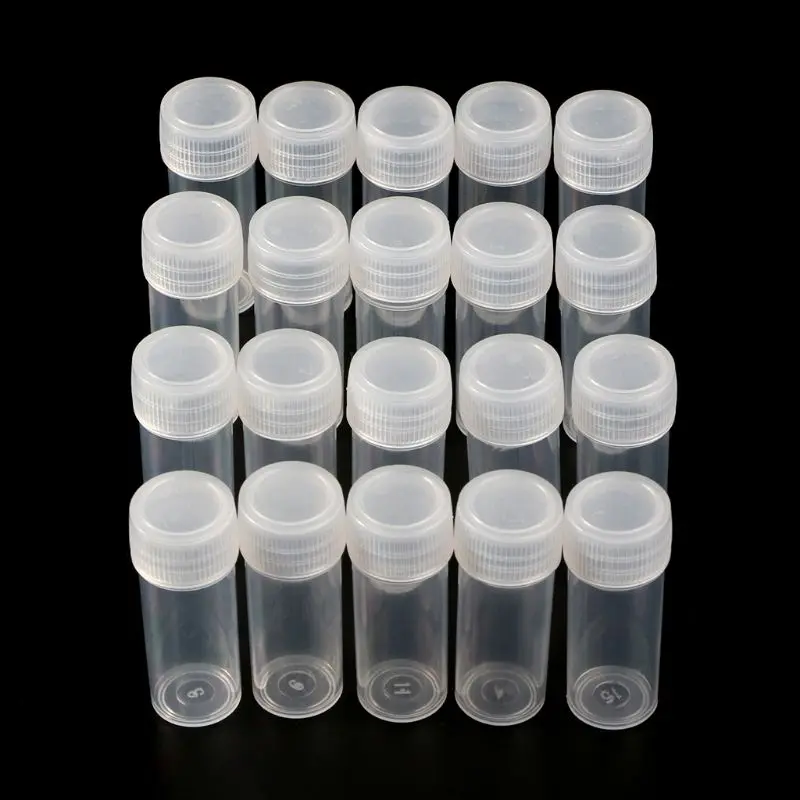 

20Pcs 5ml Plastic Test Tubes Vials Sample Container Powder Craft Screw Cap Bottles for Office School Chemistry Supplies X6HB