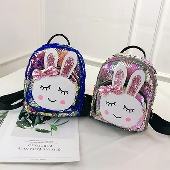 

Korean Children's Bag Spring And Summer Shoulder Bag Cute Rabbit Design Casual Backpack Tide Boys Girls Sequins Student Bag